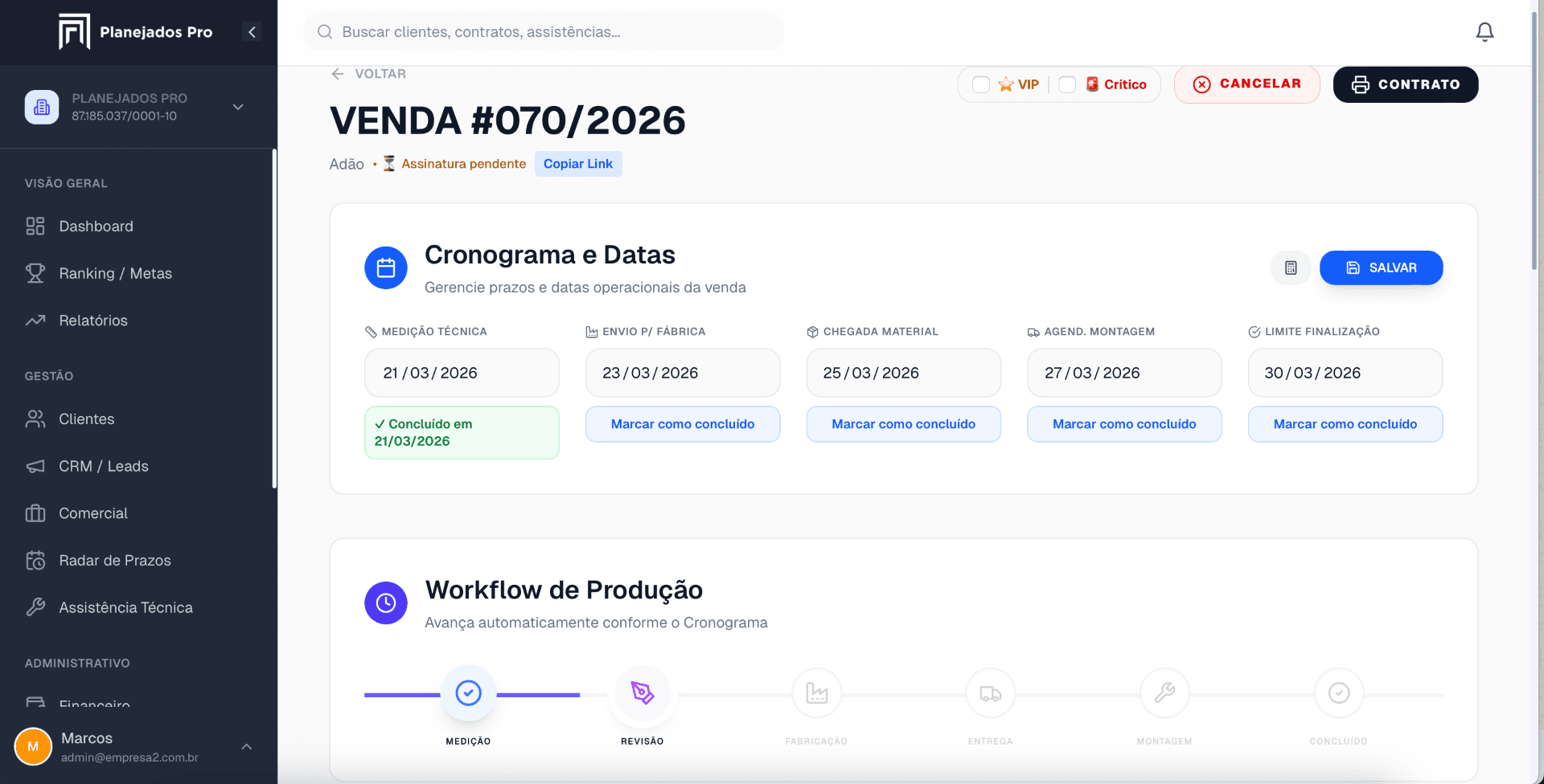 Fluxo de produção e workflow